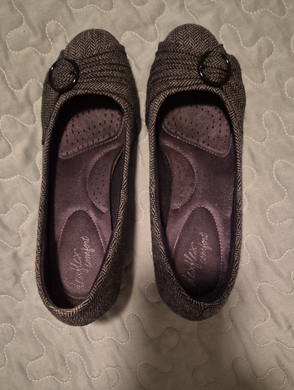 Comfort Ballet Flats in Grey Herringbone